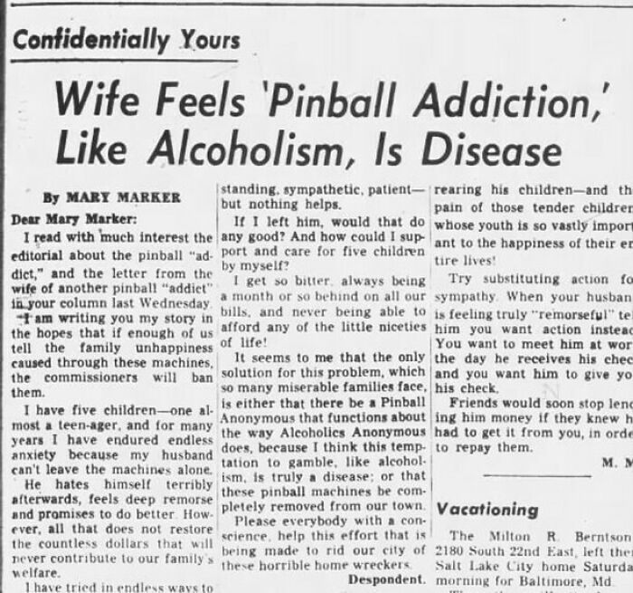 Wife Feels “Pinball Addiction” Like Alcoholism, Is Disease (1954)
#gaming #gamer #ps #game #playstation #videogames #xbox #games #fortnite #twitch #memes #pc #gamers #pcgaming #youtube #xboxone #gamingcommunity #gta #gamergirl #callofduty #nintendo #pubg #follow #streamer #meme #esports #videogame #like #bhfyp #bhfyp