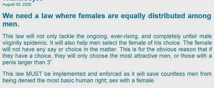 Casually Calling For R*pe To Be The Law