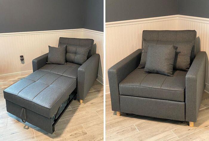 Why Choose? Get An Armchair, Bed, And Recliner All Rolled Into One With This Stunning 3-In-1 Convertible Futon Chair