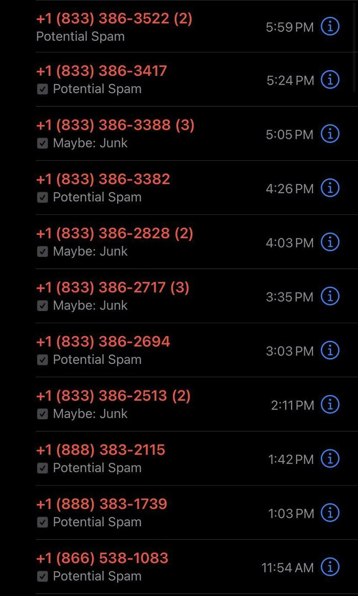 Spam Calls Are Out Of Control. There’s 4 More Not Pictured From Today