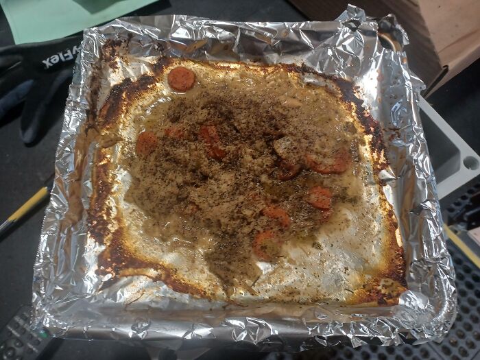 Buddy At Work "Doesn't Trust Microwaves" So He Reheated His Chicken Soup In The Toaster Oven