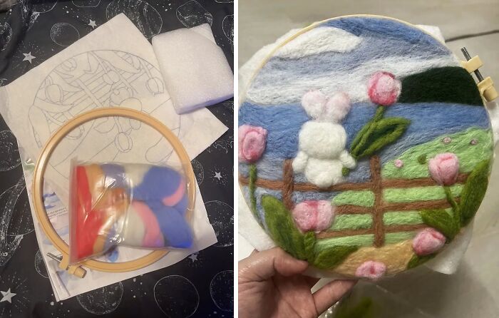 Give The Gift Of Crafting Joy With A Rabbit & Flowers Wool Felting Painting Kit