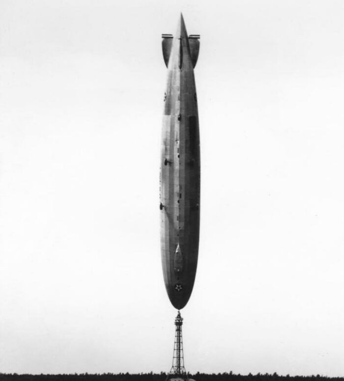 Airship photographed vertically from below, providing a new perspective on famous aviation history.