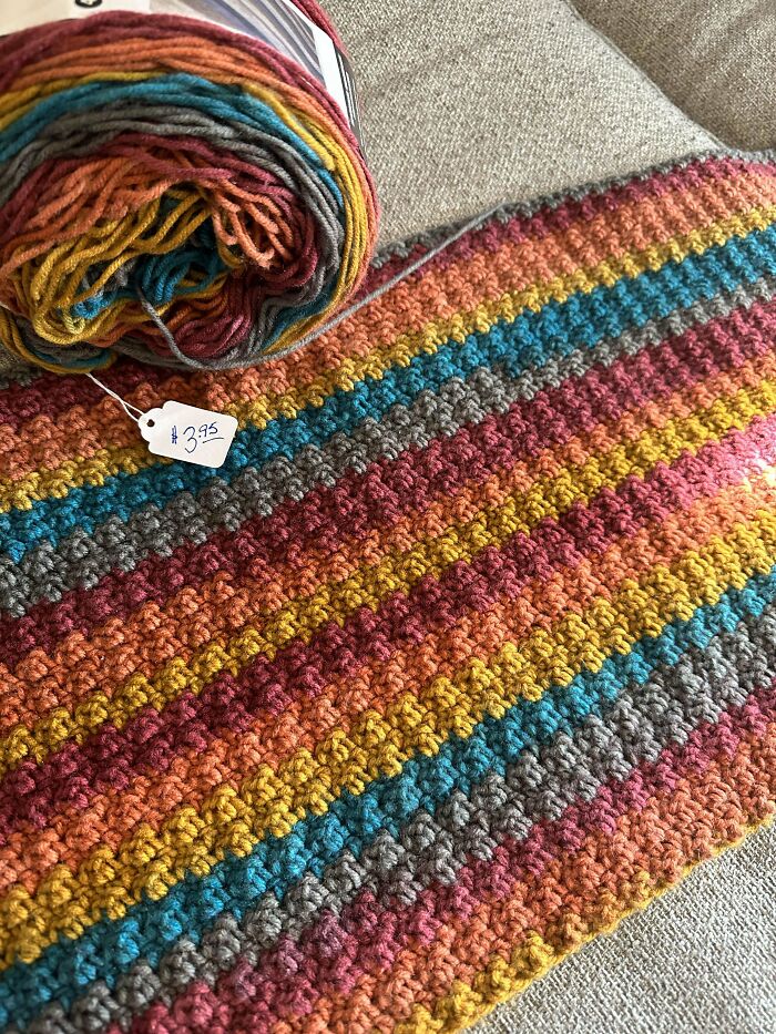 Found Someone’s Incomplete Blanket Project At The Thrift Store For $3.95