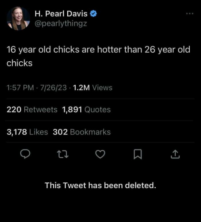 Screenshot of a cringe-worthy tweet about women comparing ages, later deleted, highlighting cringe-worthy takes on women.