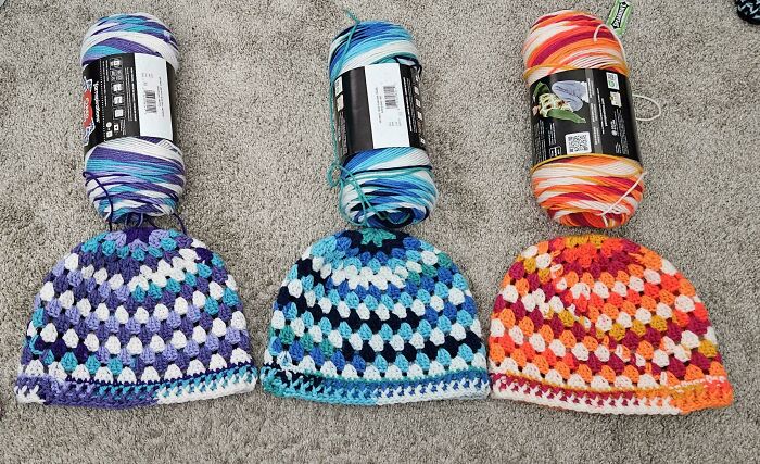 Couldn't Figure Out The Granny Square Yarn, So I Made Hats