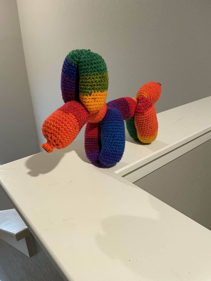 Crocheted A Rainbow Balloon Dog