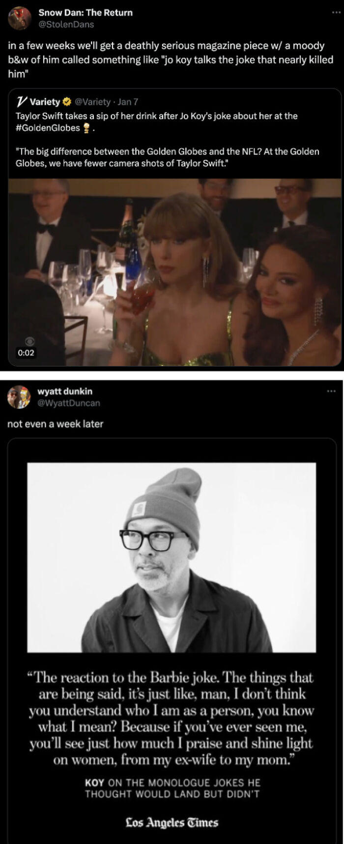 Comedian discusses reactions to a monologue joke with a serious expression, highlighting a prediction that came true.