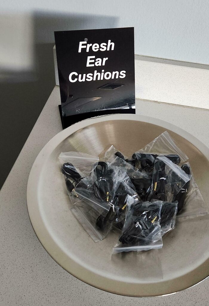 This Hotel Gym Calls Earbuds "Ear Cushions"