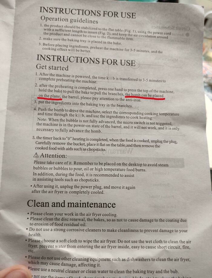 These Air Fryer Instructions Telling Me "The Bomb Can Be Placed On The Plane"
