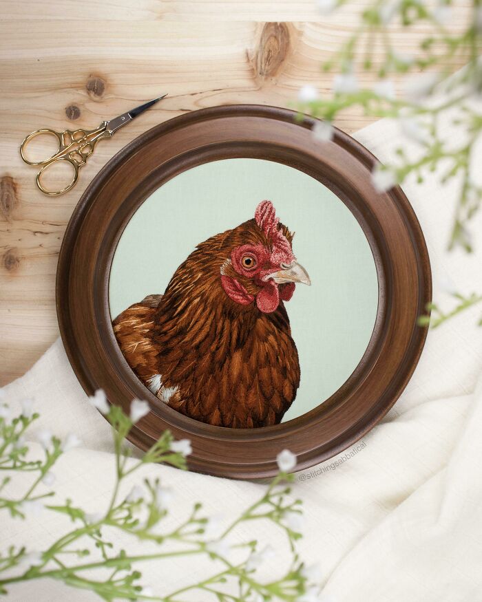 My Chicken Embroidery Got Accepted Into The State Fair! I Didn’t Win Anything But It Was Cool To See Her In A Gallery Setting With All The Other Artwork