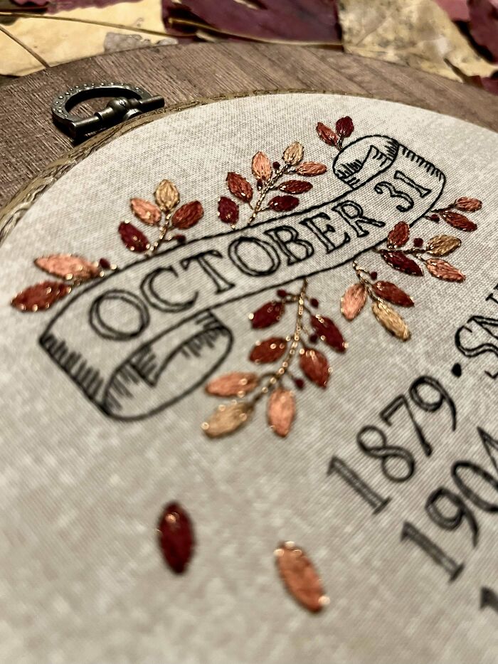 Stitched This To Commemorate The Six Generations Of My Husband’s Family Born On Halloween 🎃 (Msb Is My Husband, Pab Is Our Son - More Info In Comments)