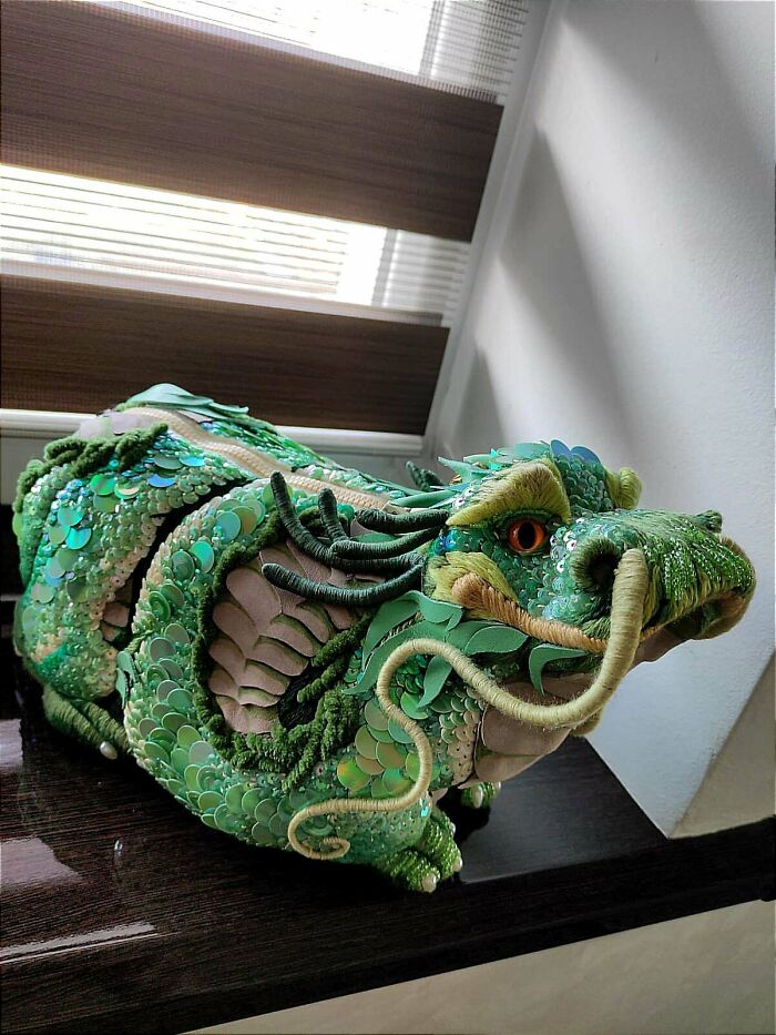 Hand Embroidered Green Dragon Bag By Me