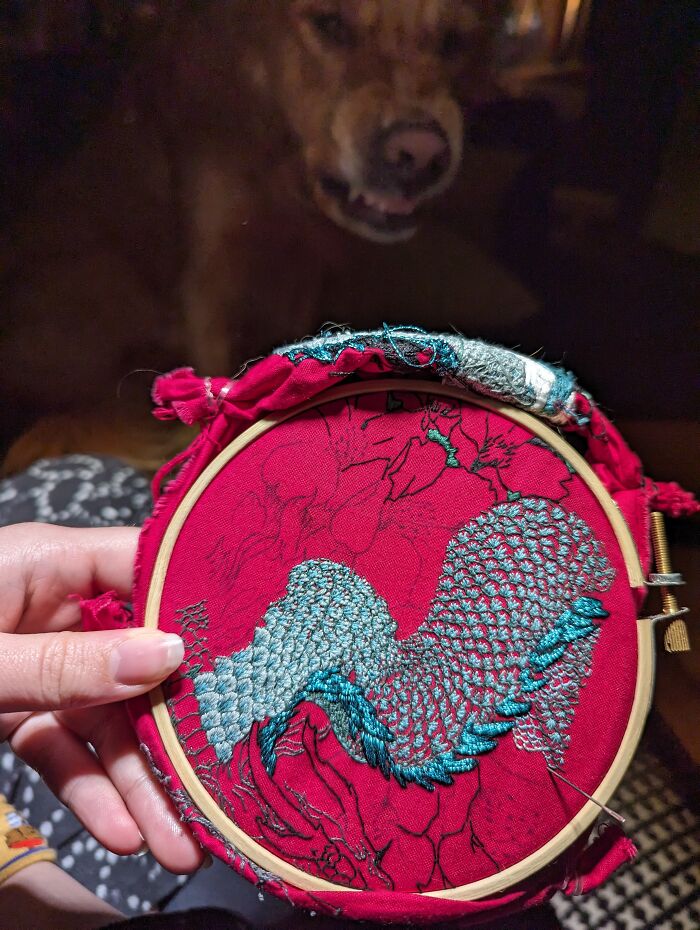 Progress On Embroidery Dragon, I Regret Using Metallic Thread Every Time I Work With It, But The Result Always Looks Great