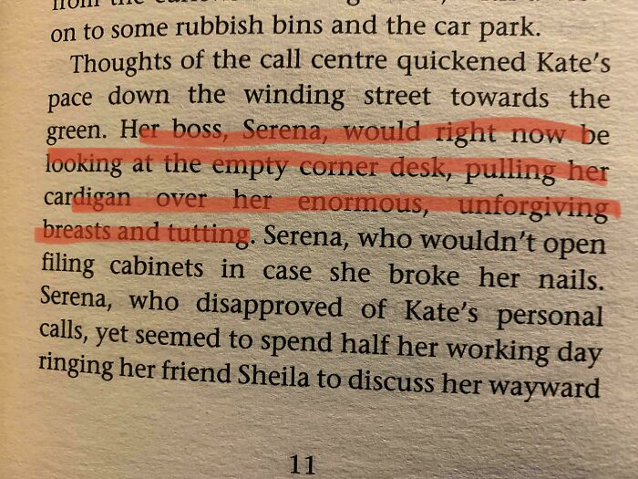 Excerpt from a book highlighting male authors' inaccurate and exaggerated descriptions of women’s bodies and behavior.