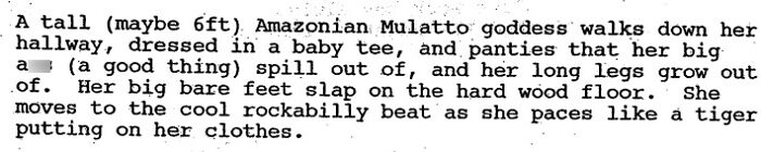 Excerpt showing a male author's flawed description of a woman, highlighting misunderstandings by male authors about women.