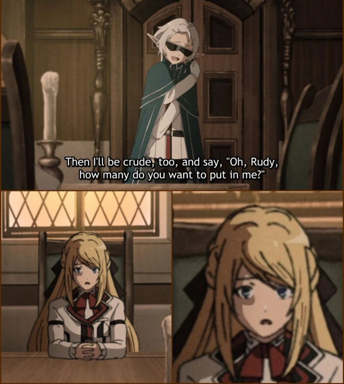 Anime characters in a medieval room scene illustrating male authors' misunderstanding of women in popular media.