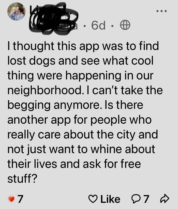 NextDoor post ranting about neighborhood app misuse, seeking alternative for city-focused discussions.