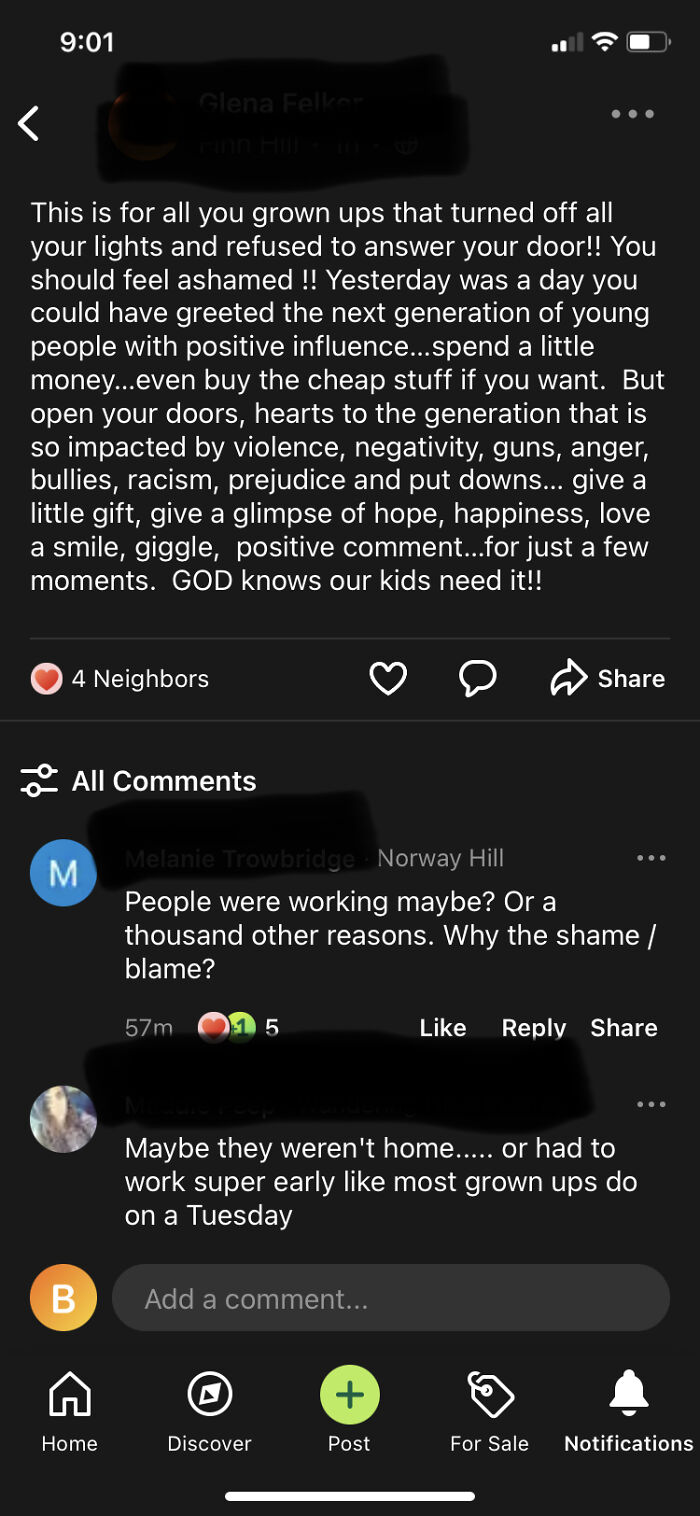 NextDoor post shaming neighbors for not greeting kids, sparking debate about societal issues and personal responsibilities.