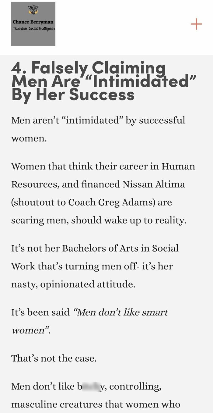 Text excerpt from 83 times misogynists expected applause but got a much-needed reality check on false claims of intimidation.