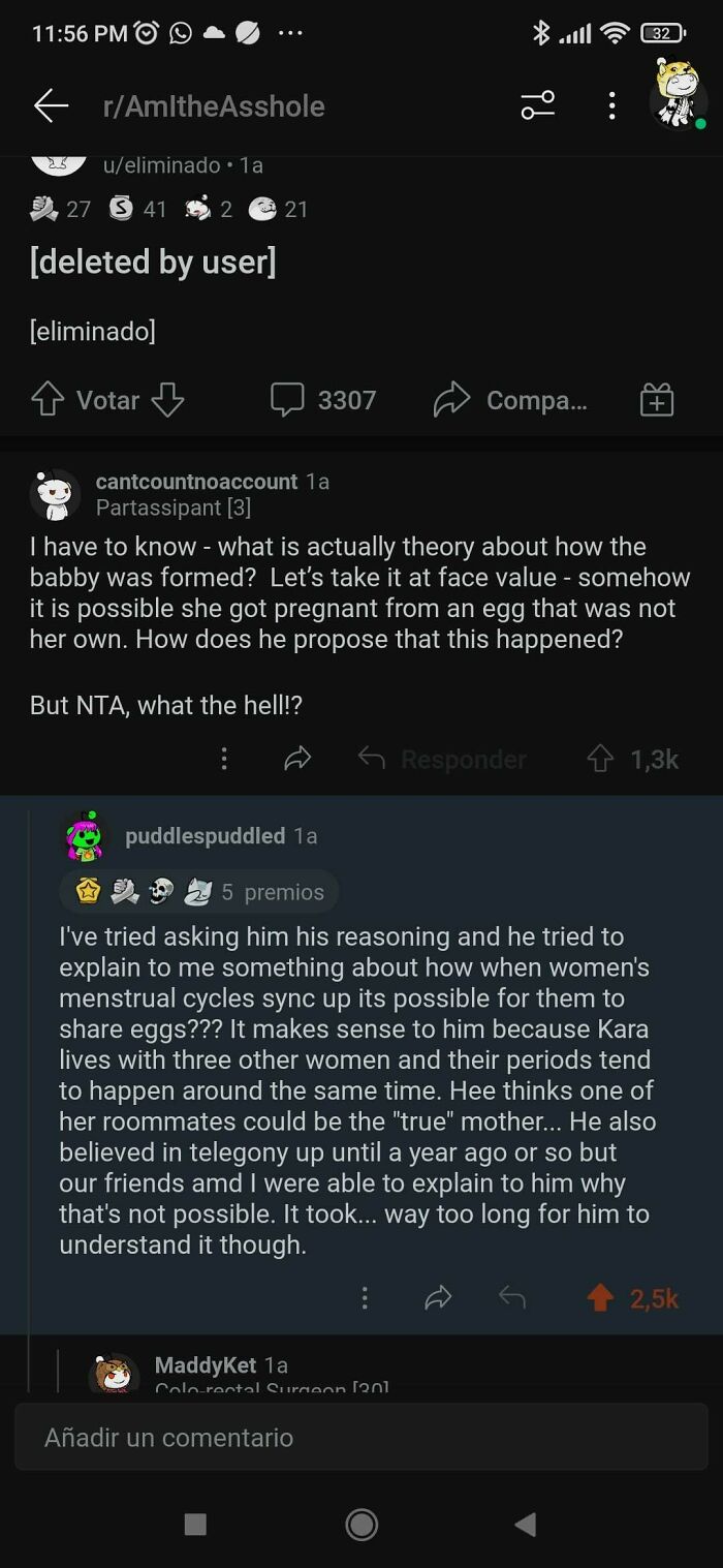 Reddit thread showing users giving a reality check to a misogynist’s flawed theory about pregnancy and menstrual cycles.