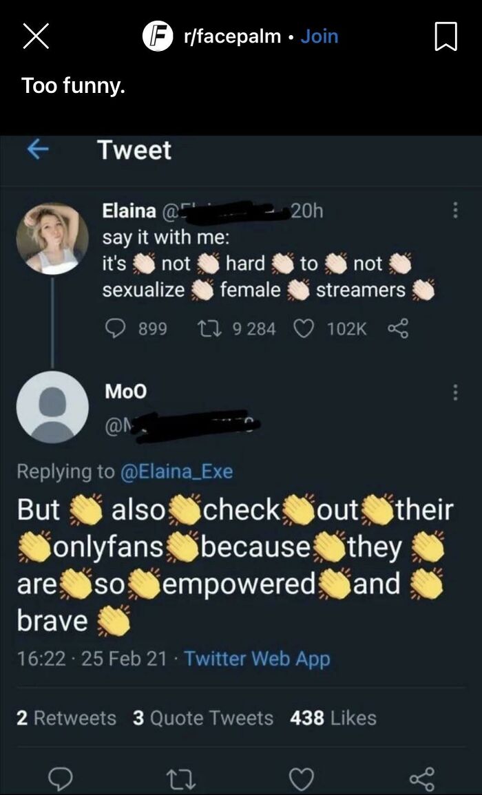 Screenshot of a Twitter exchange highlighting misogynists getting a reality check on female streamers and empowerment.