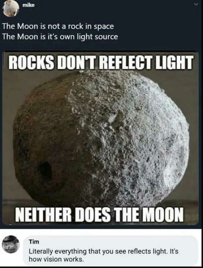 Funny post about the moon not being a rock, with commentary on how vision works.
