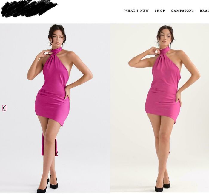 Una marca de moda británica lista sus productos con imágenes y vídeos uno al lado del otro, este muestra hasta qué punto han editado la cintura de la modelo