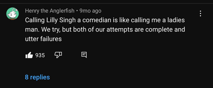 YouTube comment with a witty comeback about comedians.