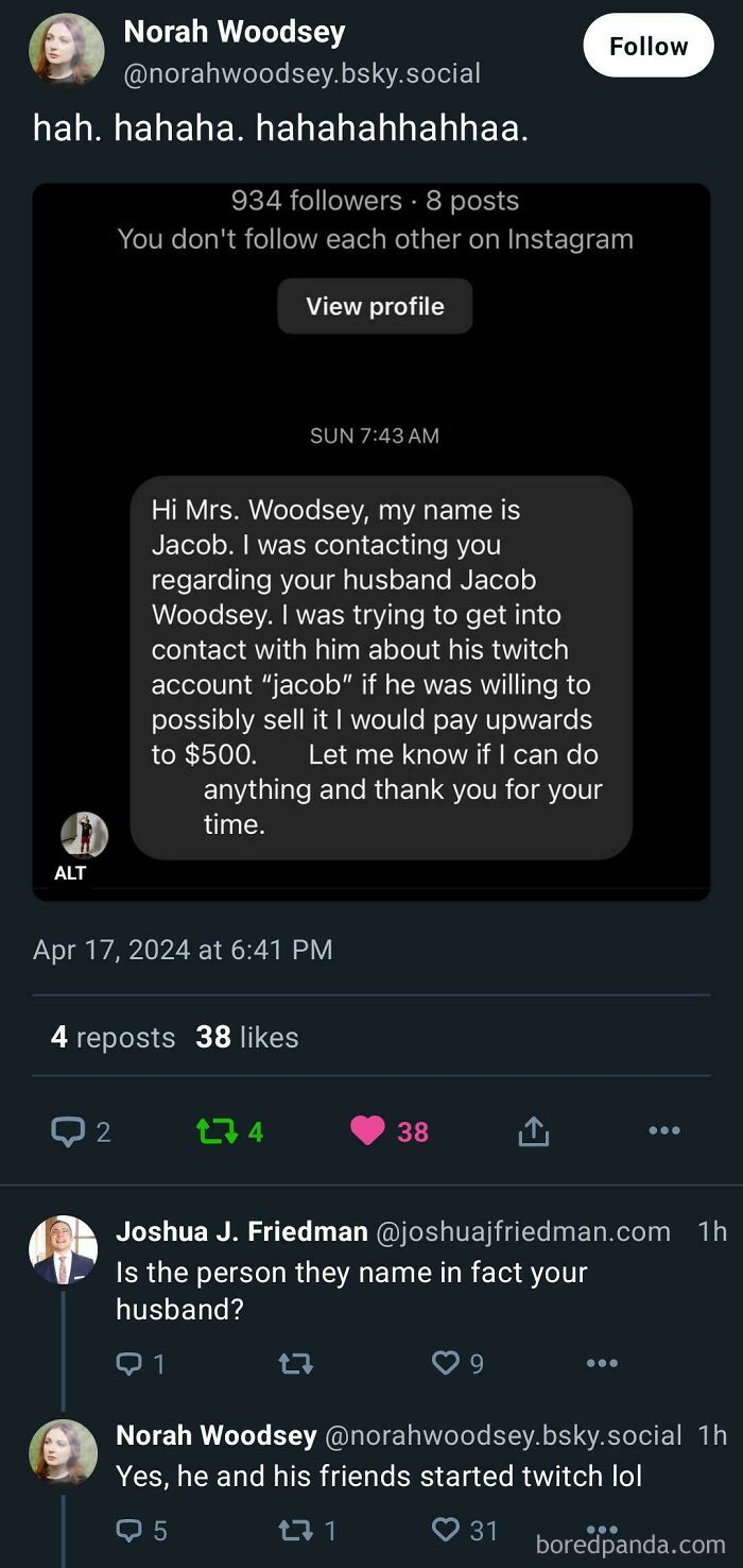 Screenshot of a humorous online conversation showing people not knowing who they were speaking to on social media.