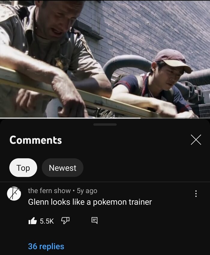 Men working outdoors; a comment praises Glenn's look as similar to a Pokémon trainer.