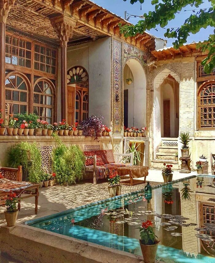 The Courtyard Of A Traditional Mansion In Shiraz, Iran