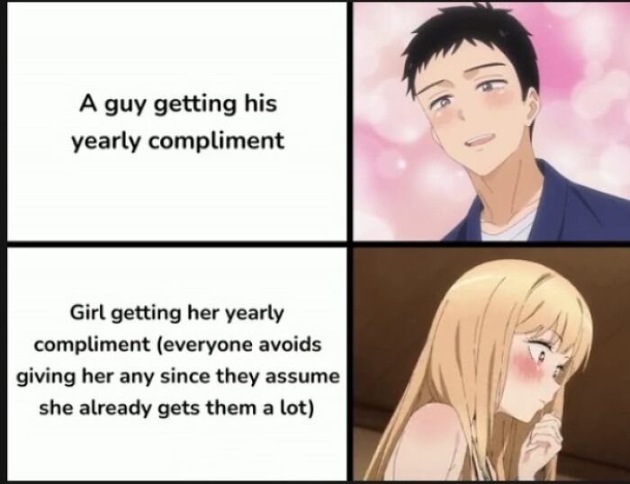 Anime characters receiving yearly compliments, highlighting the wholesome support people show online.