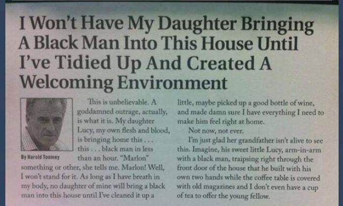 Newspaper article humorously promotes tidying up for a welcoming environment before daughter's guest visits, embodying online wholesomeness.