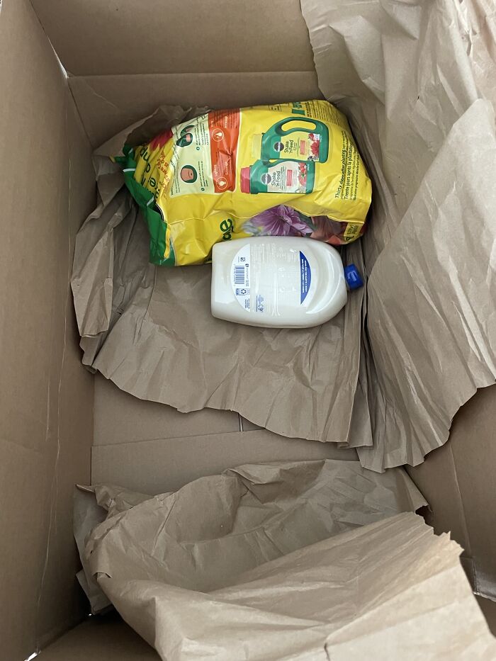 Product packaging fail with oversized box for small items, showcasing excessive waste.