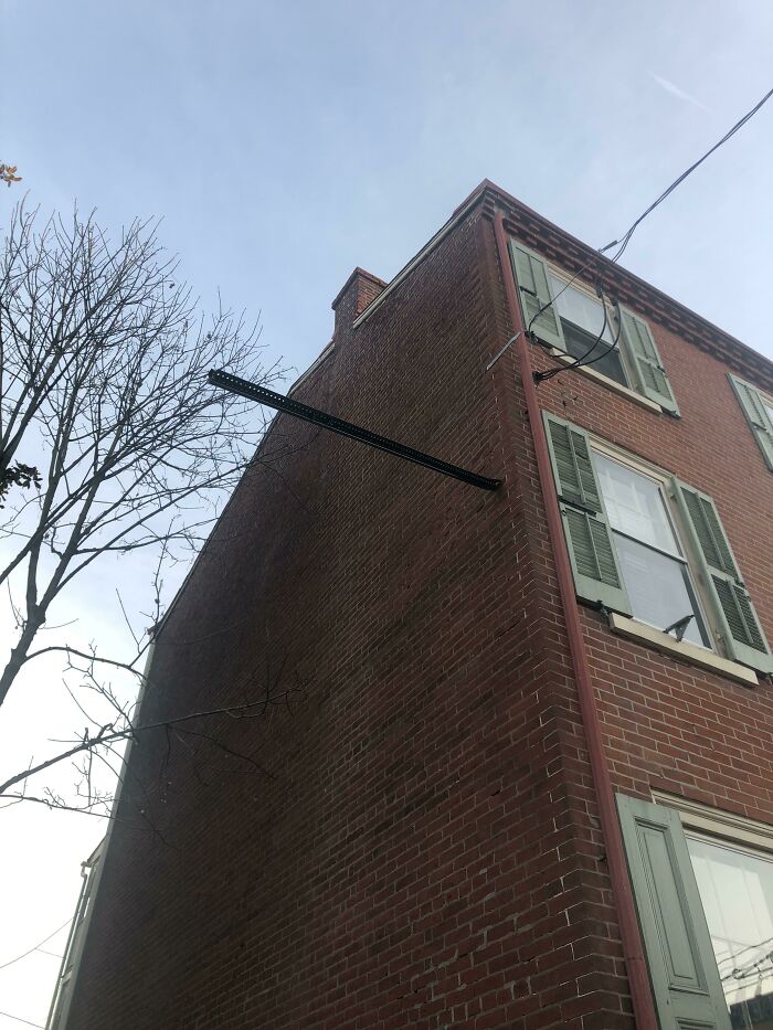 This Sign Post Was Launched Into The Side Of My Apartment After A Drunk Driving Accident On My Street