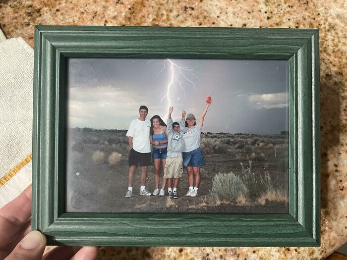 Our Family Photo Taken With A Disposable Camera On July 4th, 2001 In Bishop, CA. We’ll Never Get A Better Christmas Card