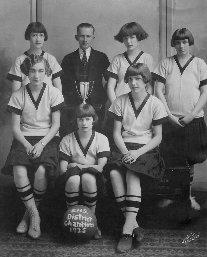Esbon High School District Champion Girls’ Basketball Team. Kansas, 1925. I Think At Least Some Of The Girls Are Wearing Bloomers