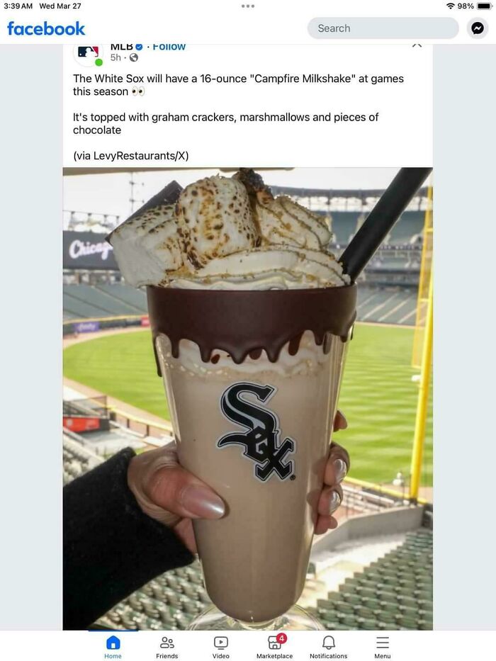 Stupid dishes: A 16-ounce Campfire Milkshake with graham crackers and marshmallows at a stadium.
