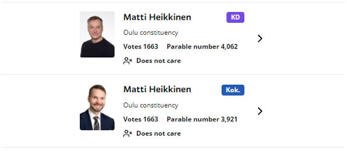 Two profiles with the same name and constituency showing a wild coincidence captured in photos.