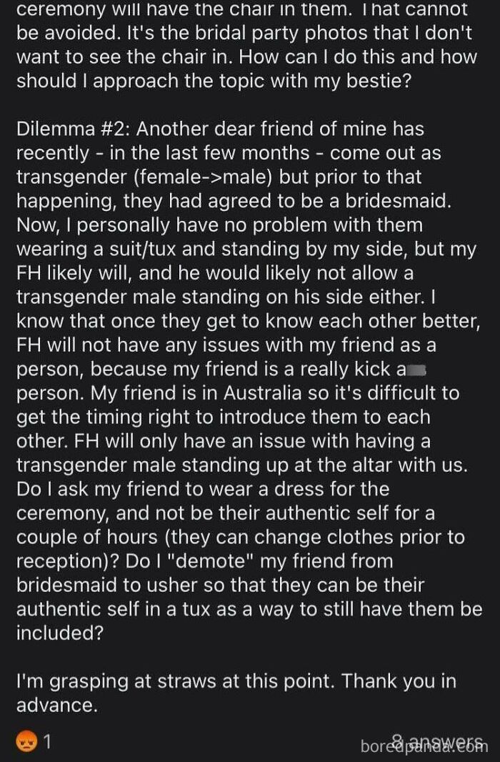 Bride Doesn't Know What To Do With Handicapped And Transgendered Wedding Party