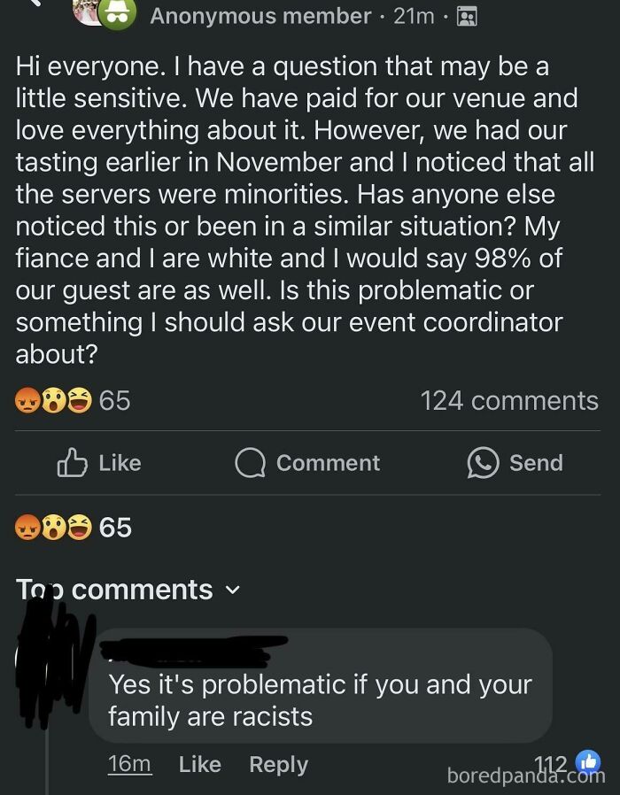 White Woman Worried About Her Venue Staff Being Minorities