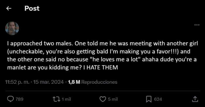 Nice Girl Gets Mad After A Bald And A "Manlet" Reject Her (She Was Making Them A Favor By Trying To Date Them) [translated From Spanish]
