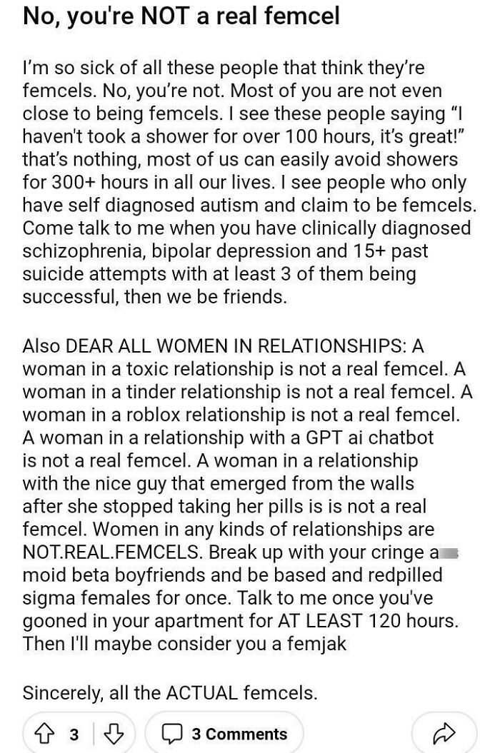 Reasons Why You're Not A Real Femcel