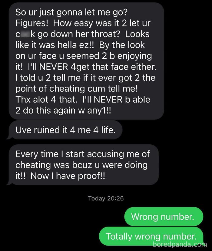 Text exchange shows a hilariously unhinged wrong number message with a response confirming it's a mistake.