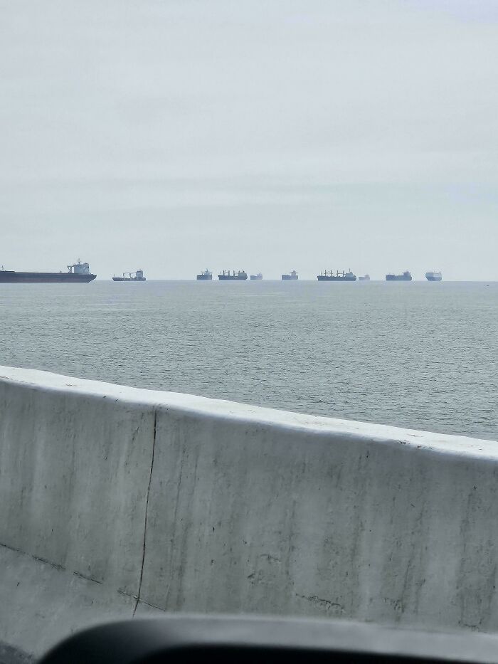 Ships Backing Up In The Shipping Lane South Of Baltimore