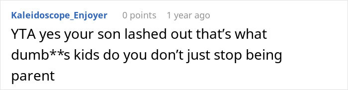 Screenshot of a Reddit comment discussing a son&rsquo;s behavior after mom&rsquo;s unconventional punishment causes tension with MIL.