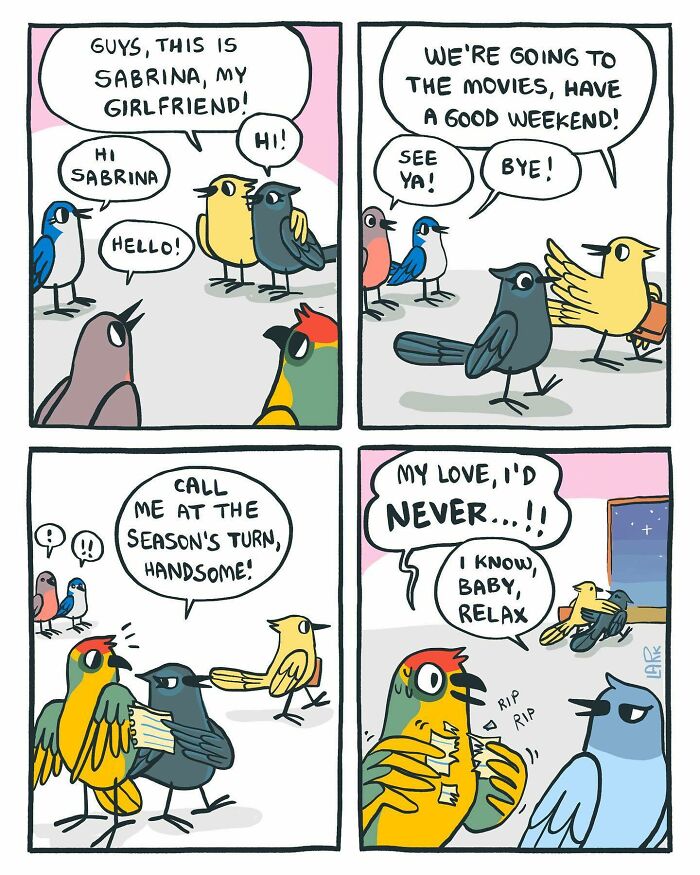 Funny Comics About A Cat Hiring Birds In His Company By This Brazilian Artist (New Pics)