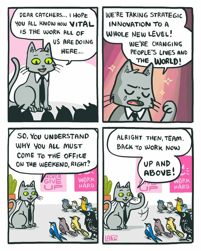 Funny Comics About A Cat Hiring Birds In His Company By This Brazilian Artist (New Pics)