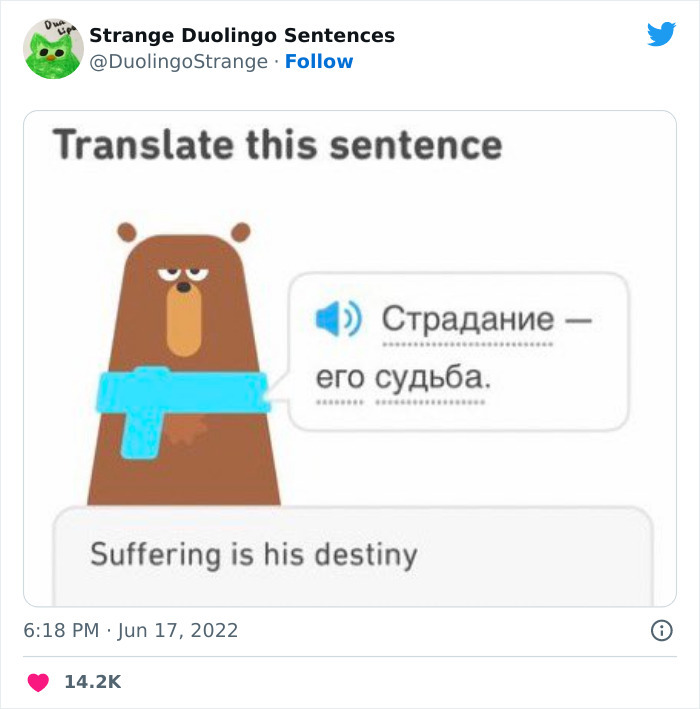 21 Strangest Duolingo Sentences That I Found On This Twitter Page